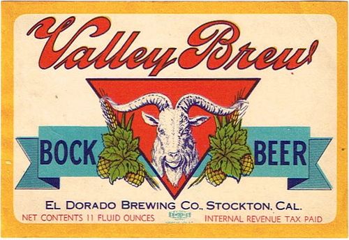1941 Valley Brew Bock Beer 11oz  WS56-07V Stockton, California