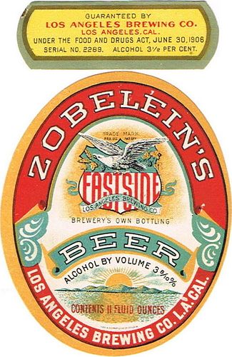 1914 Zobelein's Eastside Beer 11oz  WS14-03V Los Angeles, California