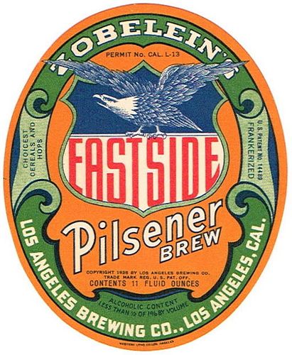 1928 Zobelein's Eastside Pilsener Brew 11oz  WS14-21 Los Angeles, California