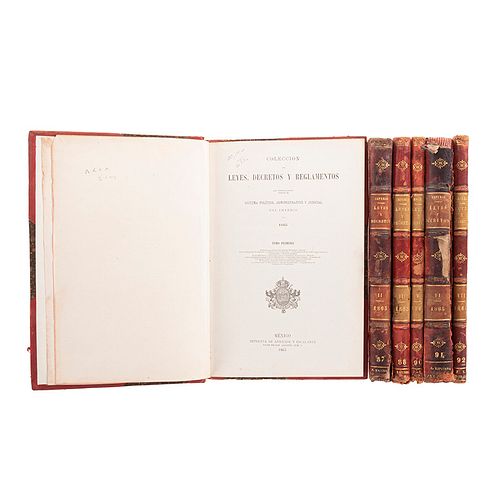 Colección de Leyes, Decretos y Reglamentos que Interinamente Forman el Sistema... del Imperio. México, 1865 - 66. Piezas: 6.