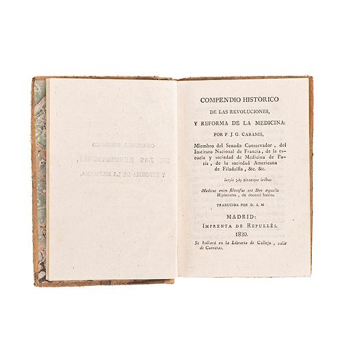 Cabanis, J. G. Compendio Histórico de las Revoluciones, y Reforma de la Medicina. Madrid: Imprenta de Repullés, 1820.
