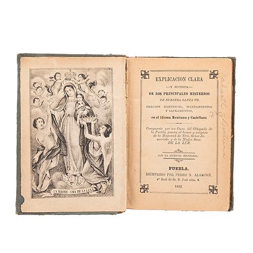 Doctrina Cristiana en Idioma Náhuatl. Puebla, 1892. Una litografía. Segunda edición.