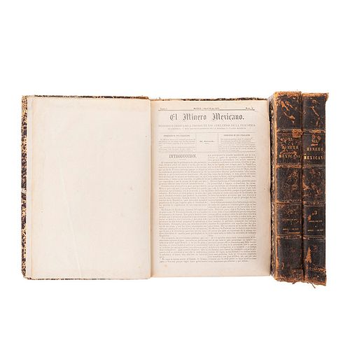 Lebek, Mauricio. (Editor). El Minero Mexicano. México, 1873-1876. 156 numeros en Tomos I - III. Piezas: 3.
