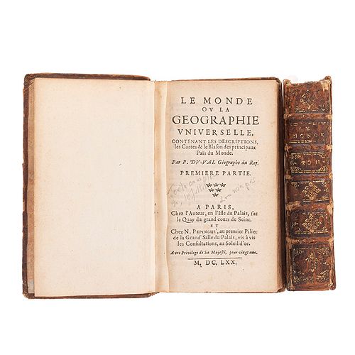 Du Val. Le Monde ou la Géographie Universelle... Paris, 1670. Ex Libris de Luis García Pimentel. Tomos I-II. Piezas: 2.