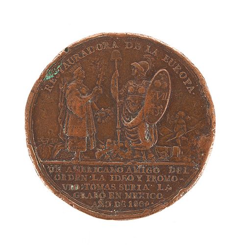 Suria, Tomás. Instauración de la Junta Central de España e Indias. Medalla Conmemorativa. México: 1808. Bronce 50 mm. diámetro.