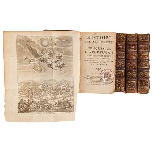 Lafitau. Histoire des Découvertes et Conquestes des Portugais dans le N. Monde.Paris,1734. 14 láminas y un mapa. Pzas: 4