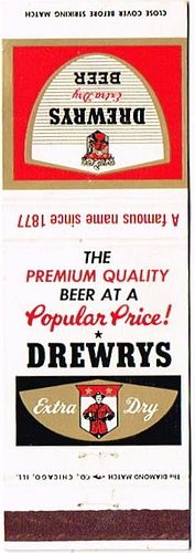 1958 Drewrys Extra Dry Beer 111mm IN-DREW-2 - No Full Feeling Always A Full Flavor.