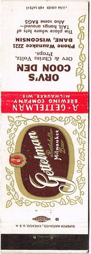 1952 Gettelman Rathskeller Milwaukee Beer 113mm WI-GET-12.s1 - Orv's Coon Den Dane Wisconsin Orv & Chris Voltz