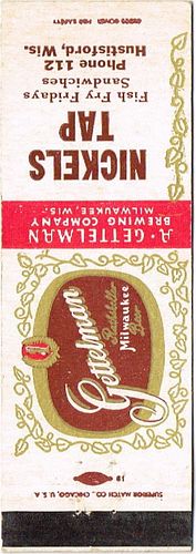 1952 Gettelman Rathskeller Milwaukee Beer 113mm WI-GET-12.s1 - Nickels Tap Hustisford Wisconsin