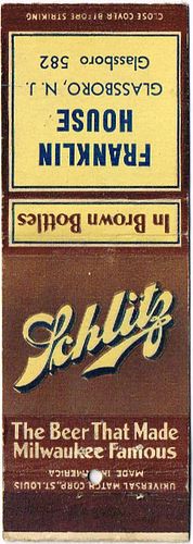1934 Schlitz Beer 113mm WI-SCHLITZ-3 - Franklin House Glassboro New Jersey