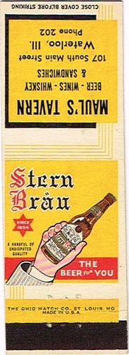 1950 Stern Brau Beer IL-SP-10 - Maul's Tavern 102 South Main Street Waterloo Iowa