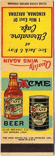 1937 Acme Beer 113mm CA-ACME-4 - Eltravatore Cafe Kingman Arizona