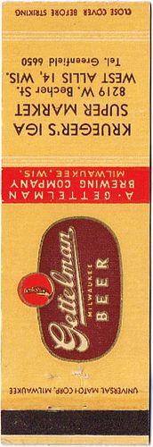 1946 Gettelman Milwaukee Beer 113mm WI-GET-7 - Krueger's IGA Supermarket 8219 W Becher Street West Allis Wisconsin
