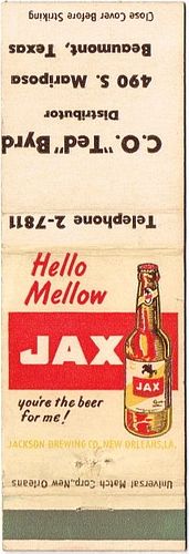 1950 Jax Beer 113mm LA-JAX-5 - C.O. "Ted" Byrd Distributor 490 Mariposa Beaumont Texas