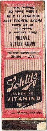 1937 Schlitz Vitamin D Beer 111mm WI-SCHLITZ-VD-7 - Mary Sell's Tavern Highway 41 & 60 Slinger Wisconsin