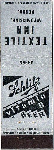 1938 Schlitz Vitamin D Beer WI-SCHLITZ-VD-ART-1 - Textile Inn 901 Penn Ave Wyomissing Pennsylvania