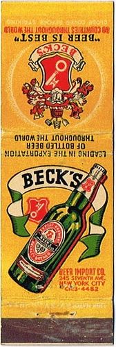 1946 Beck's Beer - Compliments of the Beer Import Co. 245 Seventh Ave. New York NY.