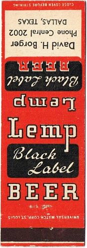 1941 Lemp Black Label Beer 113mm IL-LEMP-2 - David H. Borger Distributor Dallas Texas