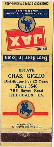 1948 Jax Beer 111mm LA-JAX-3 - Estate of Chas. Giglio 755 Bayou Road Thibodaux Louisiana