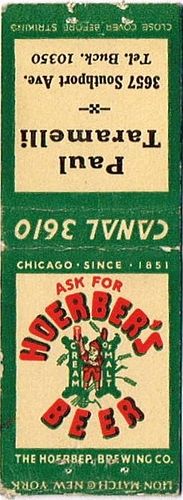 1940 Hoerber's Beer IL-HOERB-4 - Paul Taramelli 6357 Southport Avenue Chicago Illinois