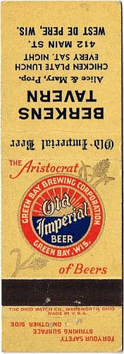 1945 Old Imperial Beer 115mm WI-RGB-5 - Berker's Tavern 412 Main St West De Pere Wisconsin Alice & Mary