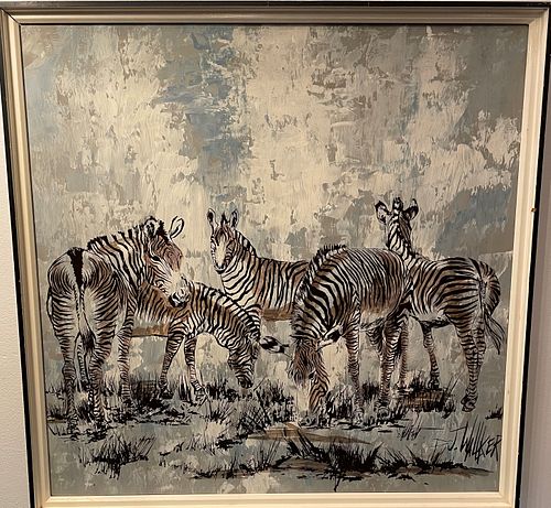 Zebra Oil Painting on board by J. WALKER