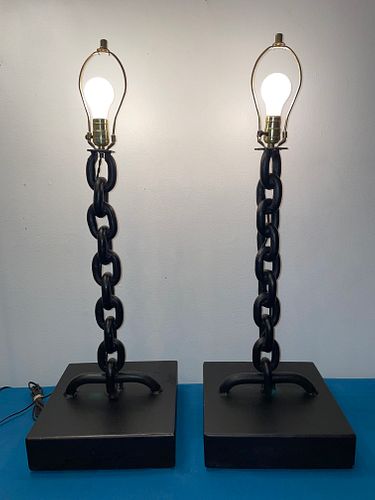 Pair Brutalist Chain Link Lamps 