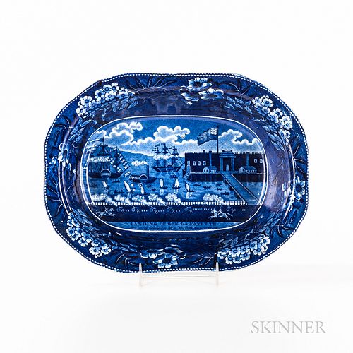 Staffordshire Historical Blue Transfer-decorated "Landing of General Lafayette at Castle Garden, New York, August, 1824" Vegetable Bowl