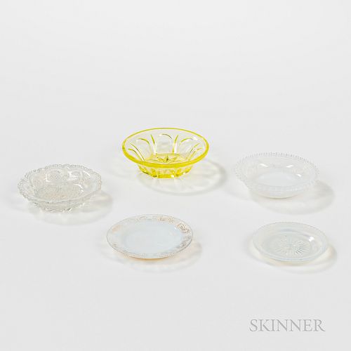Five Glass Blown Molded Cup Plates or Small Bowls