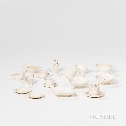 Sixteen Miniature Staffordshire Creamware Table Items