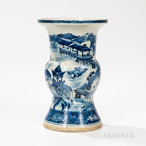 Blue and White Export Porcelain Canton Pattern Ku-form Vase