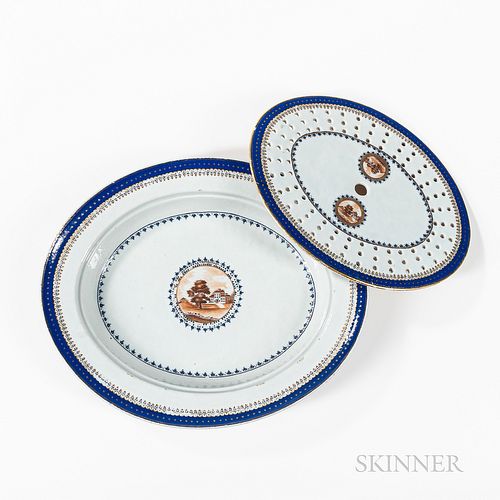 Export Porcelain Platter and Strainer for the American Market
