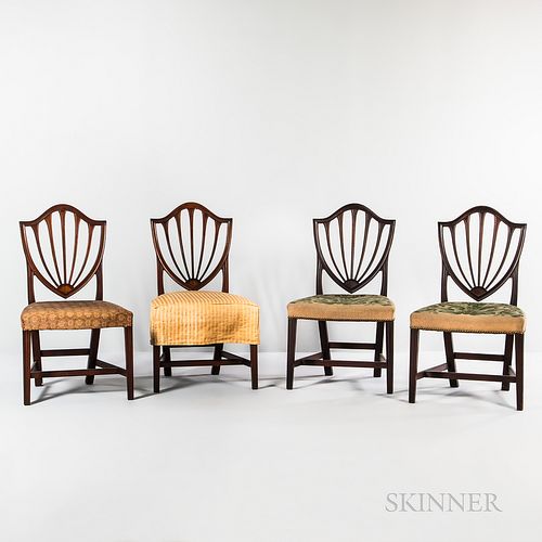 Set of Four Federal Mahogany Inlaid Shield-back Side Chairs