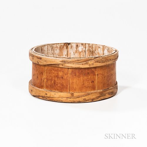Shallow Red/brown-washed Wooden Bucket