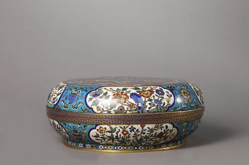 A Cloisonne Enamel Flower and Bird Circular Box and Cover