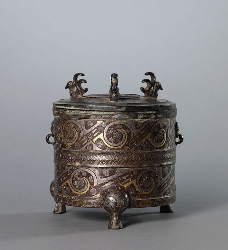 A Gold and Silver Inlaying Phoenix-Finial Vessel Lian