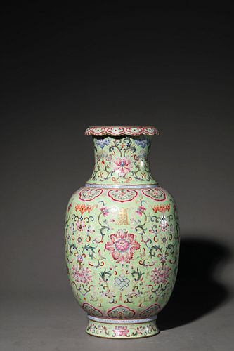 A Famille Rose Flower and Longevity Lantern-Form Vase