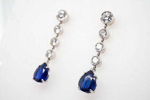 18K White Gold Sapphire and Diamond Earrings