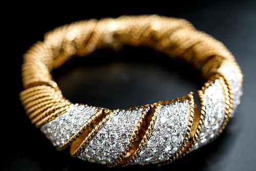 18K Yellow Gold Diamond Coil Bracelet 
