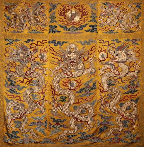 A Chinese Silk Kesi Dragon and Pearl Panel