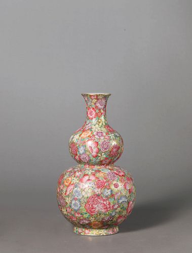 A Famille Rose Millefleurs Double-Gourd-Shape Vase