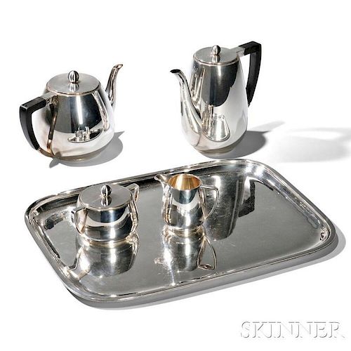 Five-piece E. Dragsted Sterling Silver Coffee and Tea Service with Tray