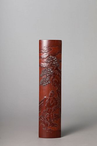 A Carved Bamboo Scholar and Pine Arm Rest