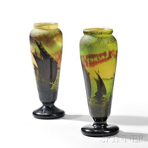Pair of Daum Nancy Cameo Glass Vases