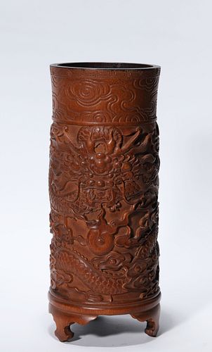 A Carved Bamboo Dragon Brush Pot