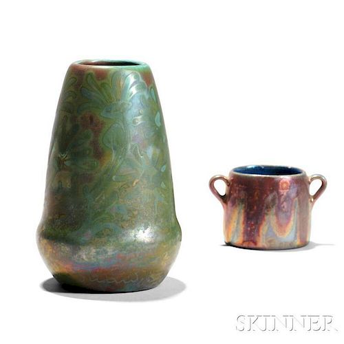 Weller Sicard Pottery Vase and an Iridescent Cup