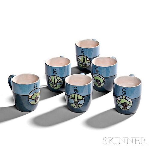 Six Saturday Evening Girls Decorated Mugs
