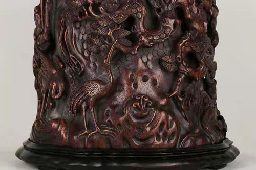 An Old Carved Agarwood Brushpot