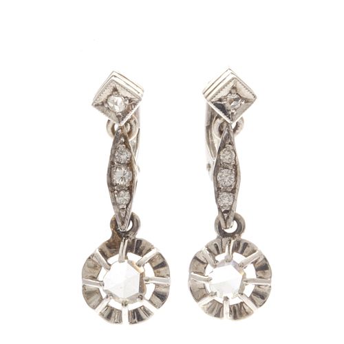 Pair of Edwardian Diamond, 14k White Gold Earrings