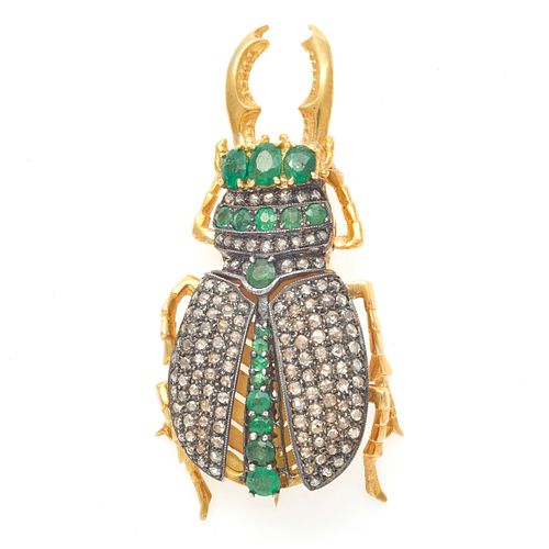 Diamond, Emerald, Vermeil Beetle Pin